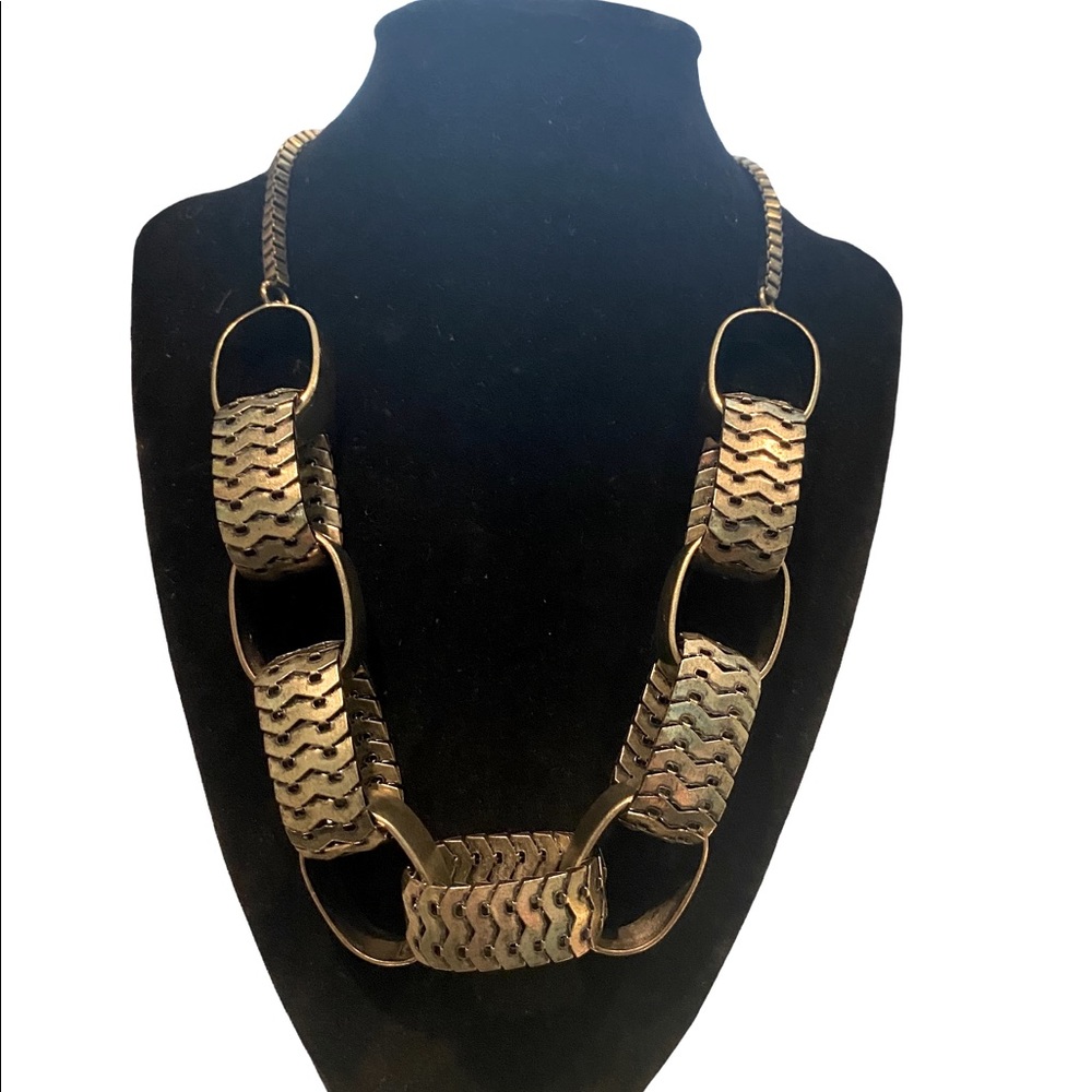 Antique gold mixed metals modern statement necklace